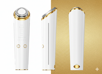 Eye Lifting And Tightening Beauty Instrument shown in white and gold design with multiple function buttons for skincare.